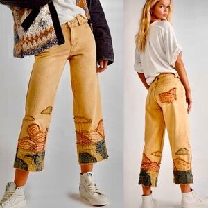 NWOT Rare - Free People Golden Vibes Canyon Tan Embroidered Jeans